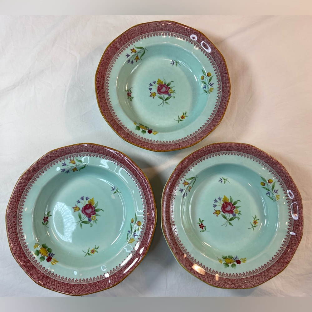Adams China Calyx Ware Lowestoft Med Rim Soup Bowl x‎ 3